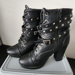 Milwaukee Leather Women's Black Lace-Up Boots with Triple Strap Studded, Size 8